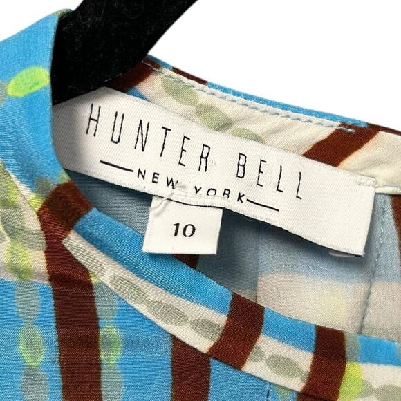 Hunter Bell Blue Cream Brown Hawthorne Plaid 100% Silk Casper Dress Womens 10 - Picture 2 of 5